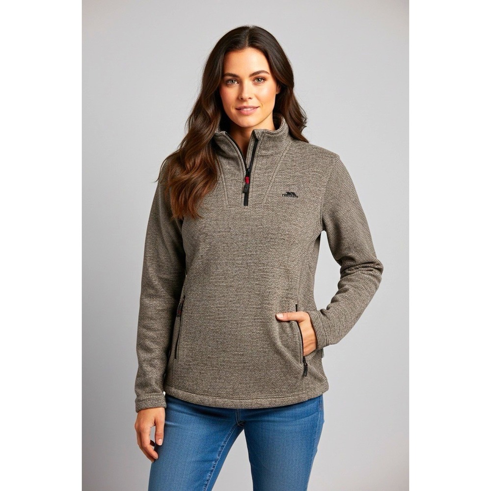 Trespass Women's Gray 1/4 Zip Mock Neck Knit Pullover Sweater Pockets Size S